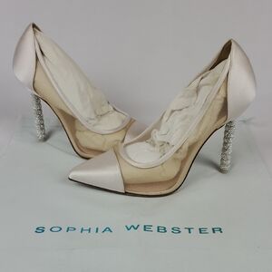 Sophia Webster Pearl Mesh Pointed-Toe Pumps with Crystal-Heel Sz. 7